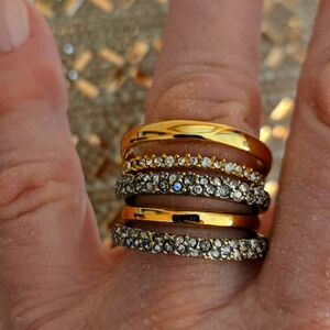 Alexis Bittar Gold-Tone Brutalist Crystal  Orbiting Ring